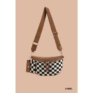 003- CHECKERED CROSSBODY SLING BAG & WALLET BROWN